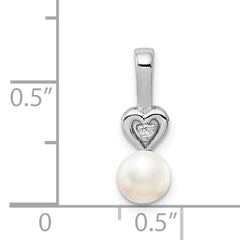 Sterling Silver Rhodium-Plated Freshwater Pearl & Diamond Pendant Polished Elegant Design