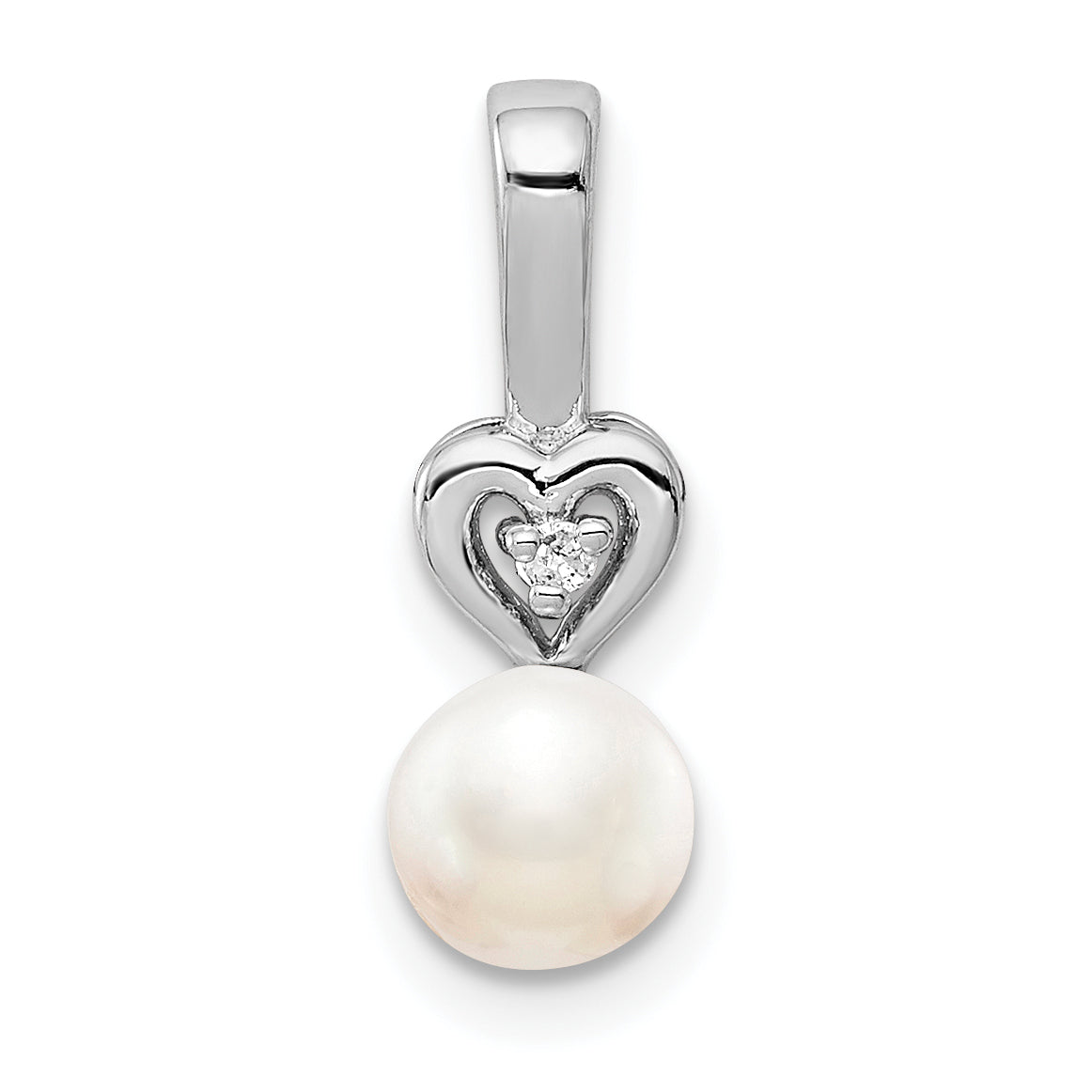 Sterling Silver Rhodium-plated FW Cultured Pearl & Diam. Pendant