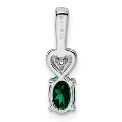 Sterling Silver Rhodium-plated Created Emerald & Diam. Pendant