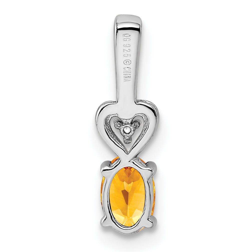 Sterling Silver Rhodium-Plated Citrine & Diamond Pendant  November Birthstone Elegance