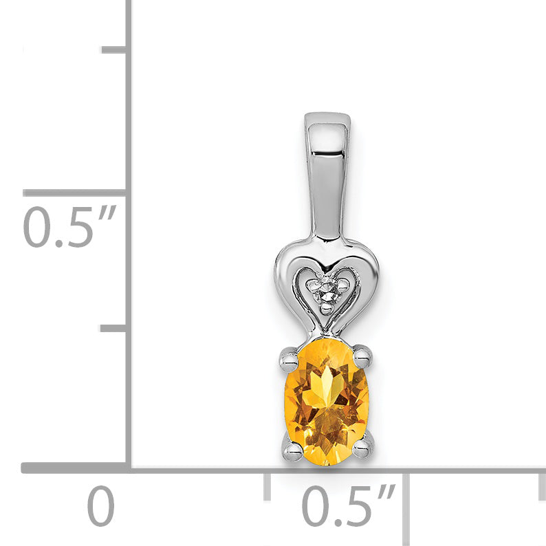 Sterling Silver Rhodium-Plated Citrine & Diamond Pendant – November Birthstone Elegance