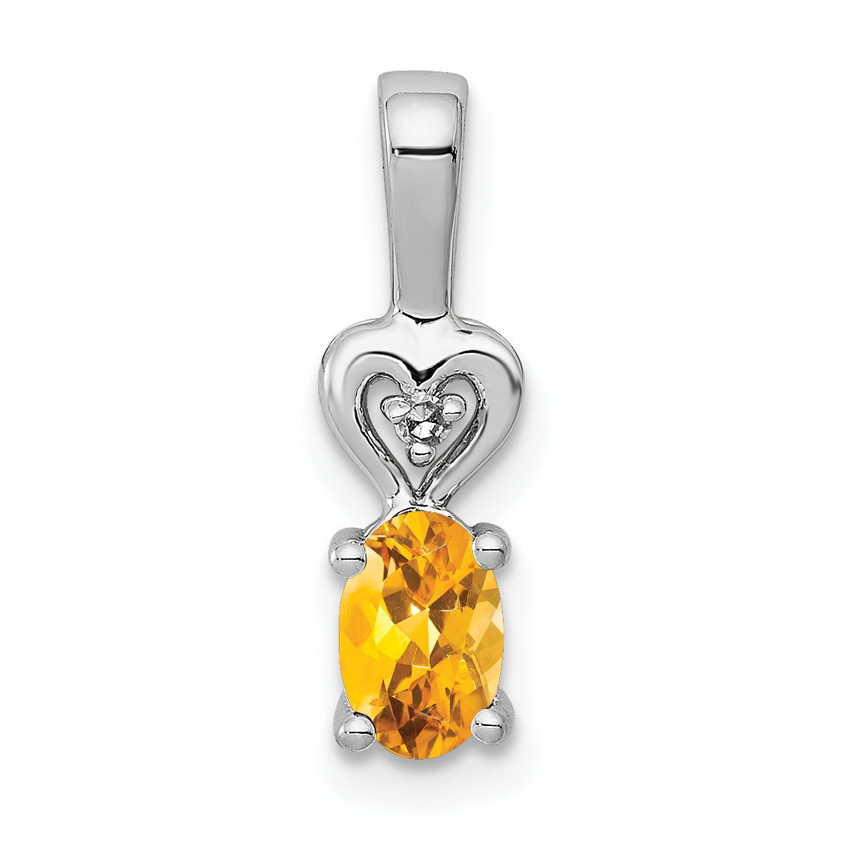 Sterling Silver Rhodium-plated Citrine & Diam. Pendant