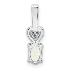 Sterling Silver Rhodium-Plated Opal & Diamond Pendant – Elegant Oval Design