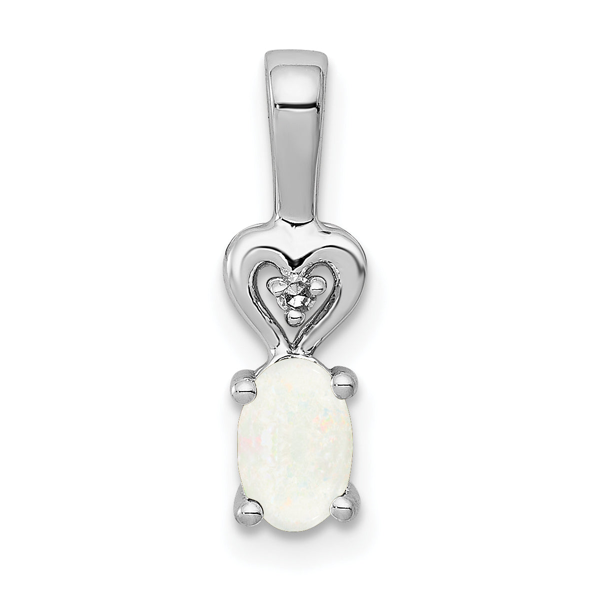 Sterling Silver Rhodium-plated Created Opal & Diam. Pendant