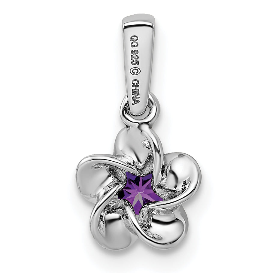 Sterling Silver Rhodium-Plated Amethyst Floral Pendant  Elegant February Birthstone Charm