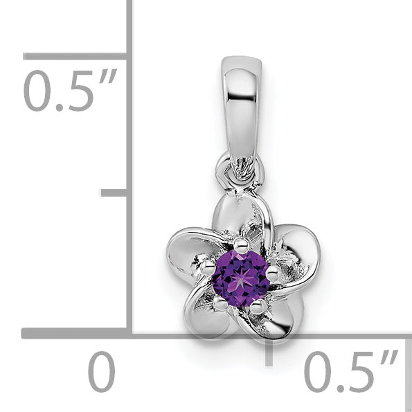 Sterling Silver Rhodium-Plated Amethyst Floral Pendant  Elegant February Birthstone Charm