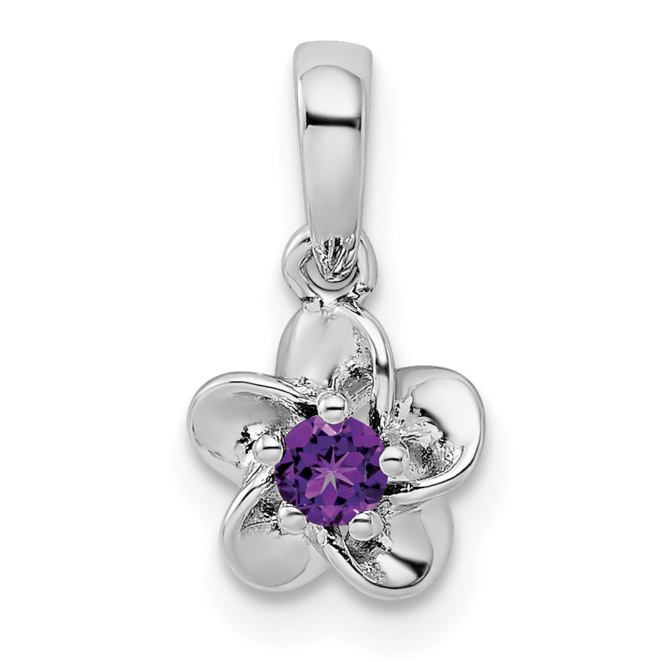 Sterling Silver Rhodium-plated Floral Amethyst Pendant