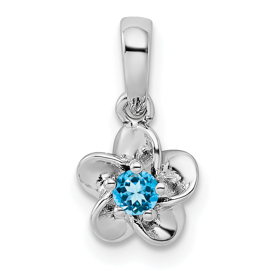 Sterling Silver Rhodium-plated Floral Blue Topaz Pendant