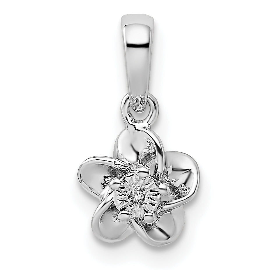 Sterling Silver Rhodium-plated Floral Diamond Pendant