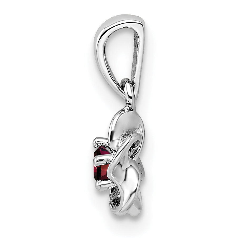 Sterling Silver Rhodium-plated Floral Garnet Pendant