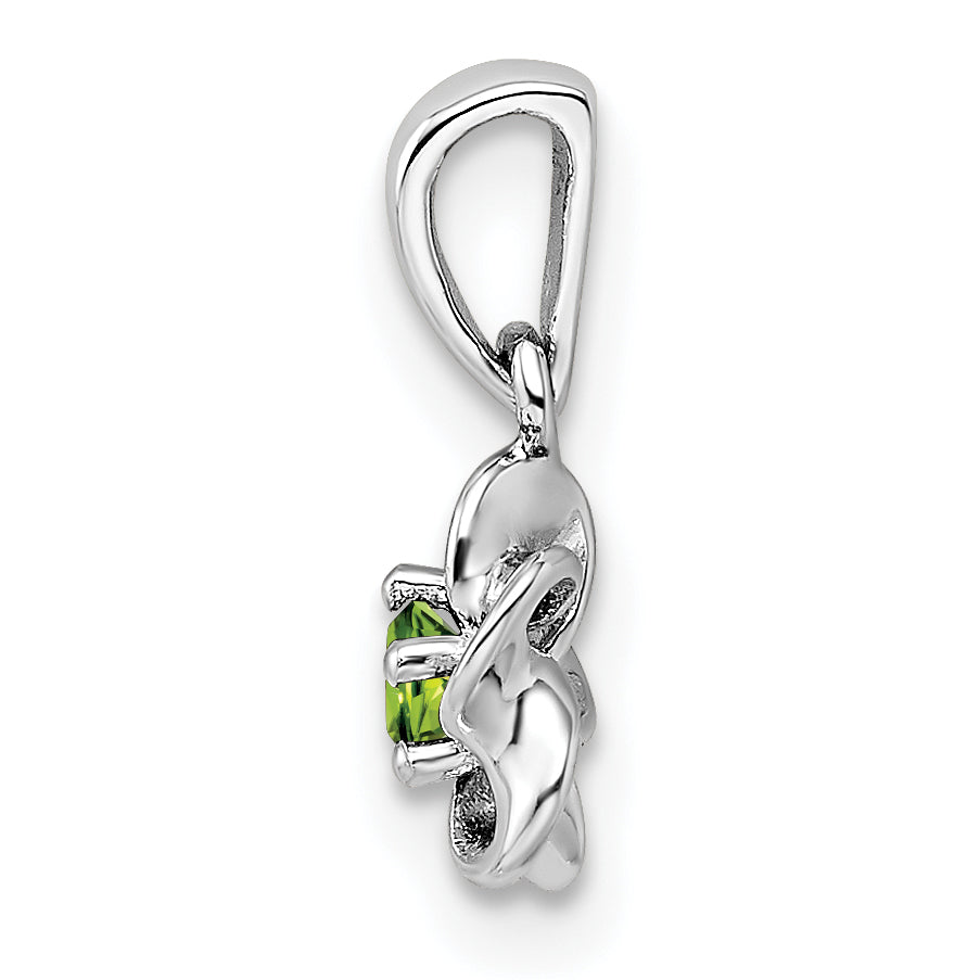 Sterling Silver Rhodium-Plated Peridot Pendant with Floral Design Polished Finish