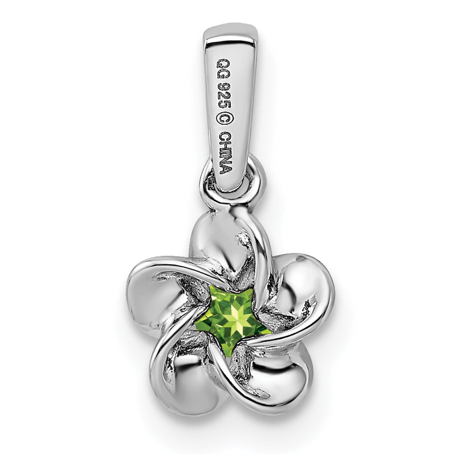 Sterling Silver Rhodium-Plated Peridot Pendant with Floral Design Polished Finish