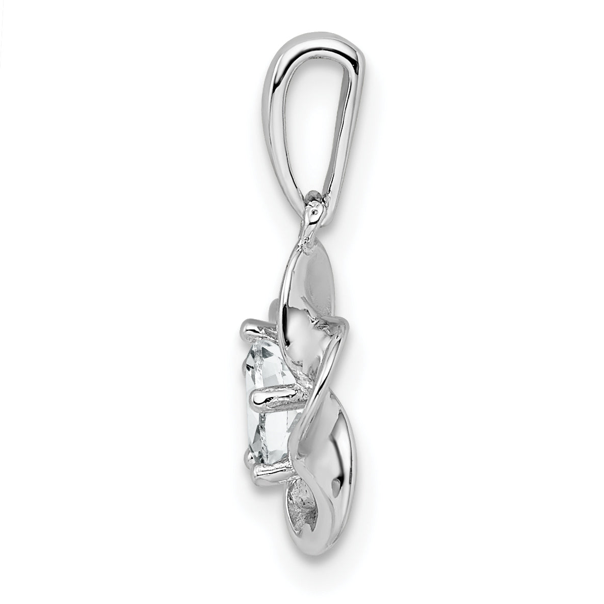 **Sophia Jewelers Rhodium-Plated Sterling Silver Floral White Topaz Pendant Polished 3D Design**