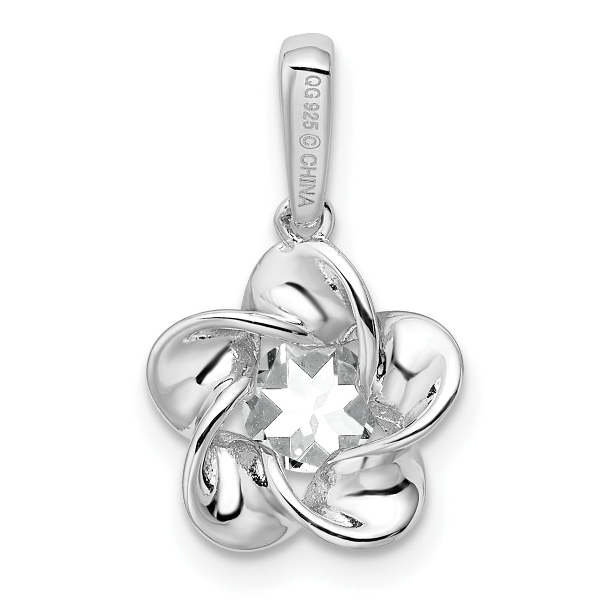 **Sophia Jewelers Rhodium-Plated Sterling Silver Floral White Topaz Pendant Polished 3D Design**