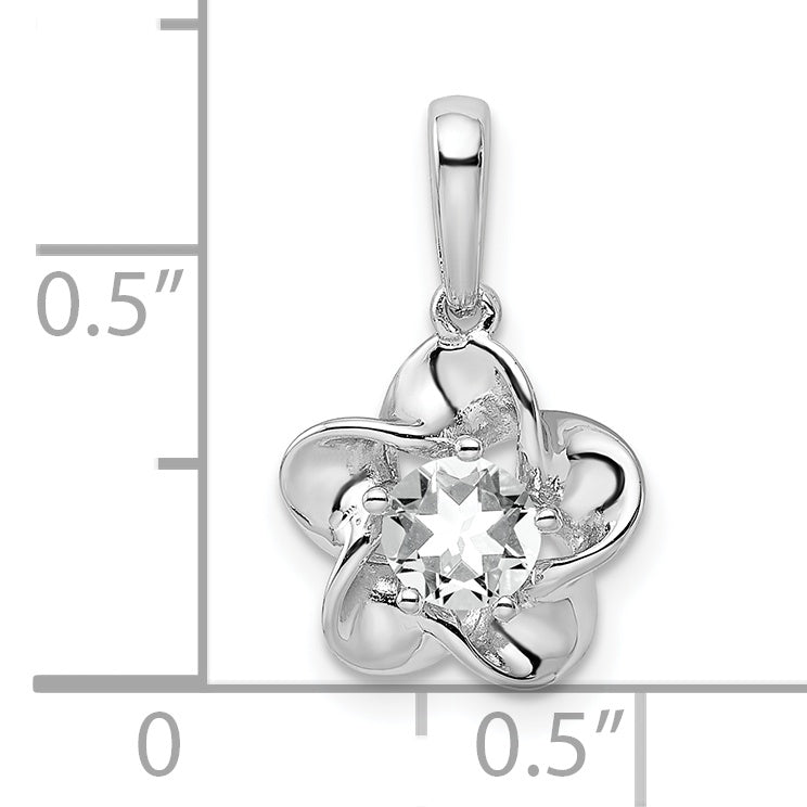 **Sophia Jewelers Rhodium-Plated Sterling Silver Floral White Topaz Pendant Polished 3D Design**