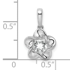 **Sophia Jewelers Rhodium-Plated Sterling Silver Floral White Topaz Pendant Polished 3D Design**