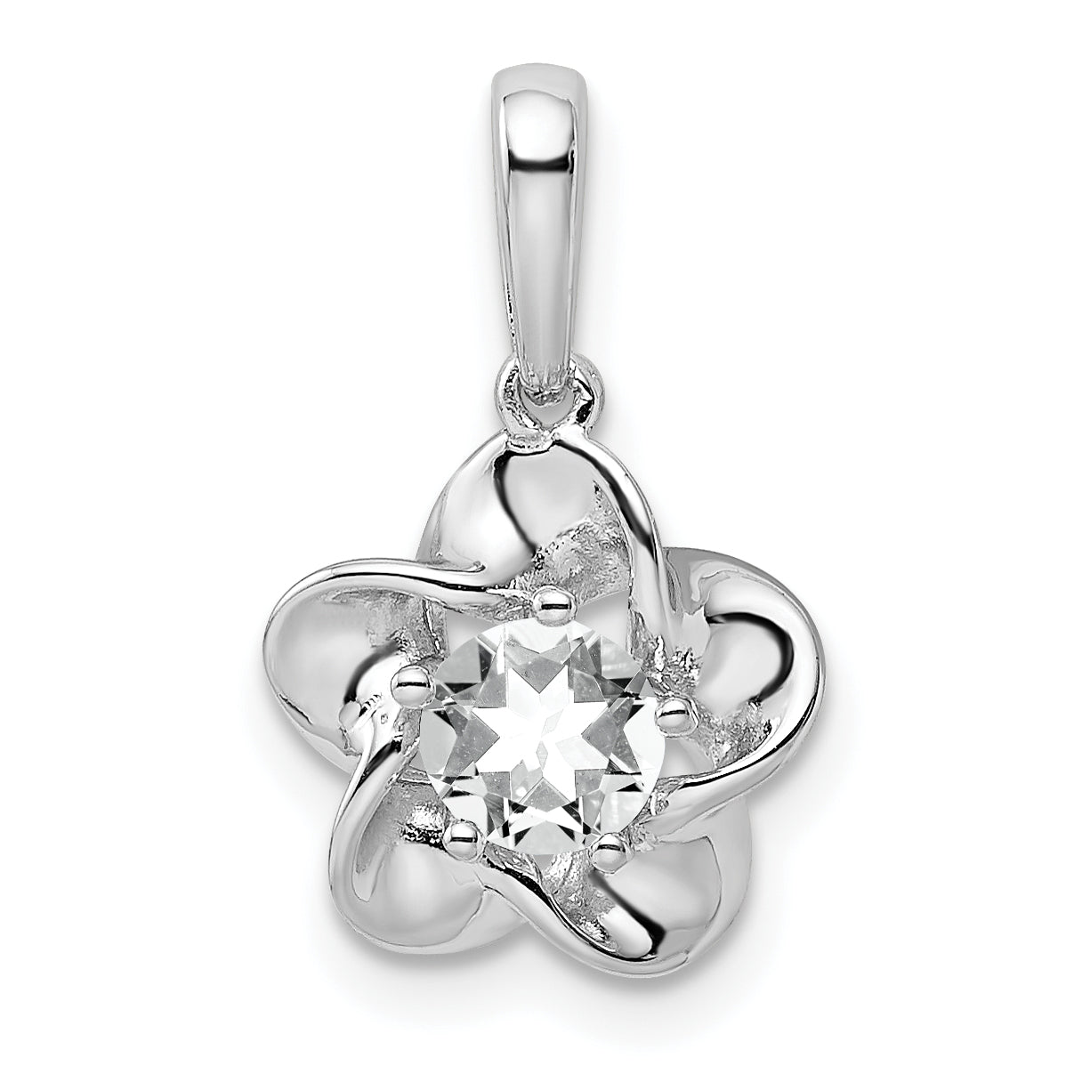 Sterling Silver Rhodium-plated Floral White Topaz Pendant