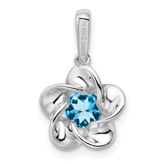 Sterling Silver Rhodium-plated Floral Blue Topaz Pendant