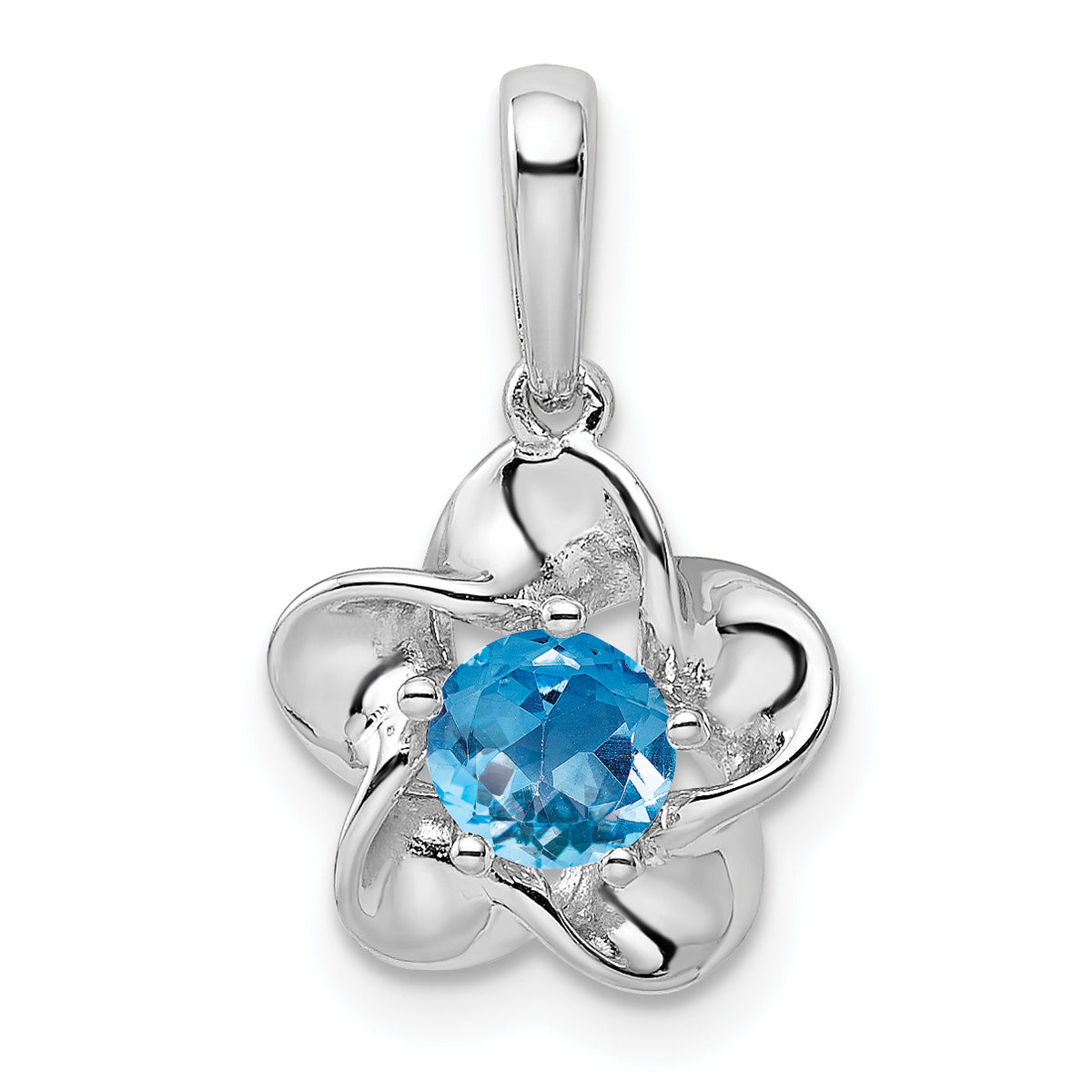 Sterling Silver Rhodium-plated Floral Blue Topaz Pendant