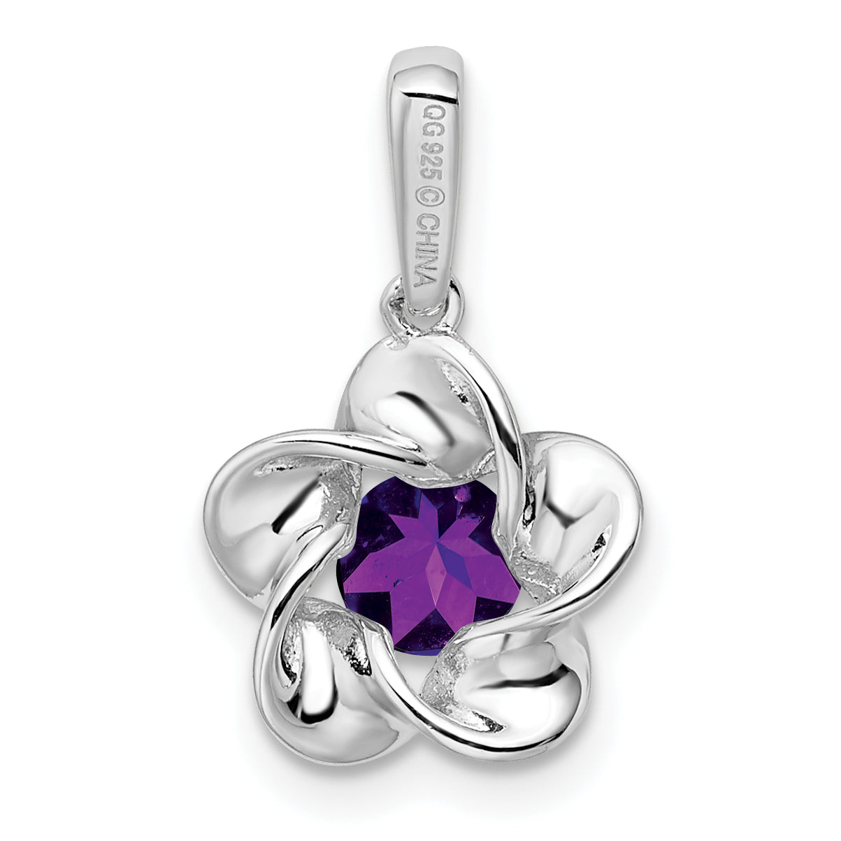 Sterling Silver Rhodium-plated Floral Amethyst Pendant