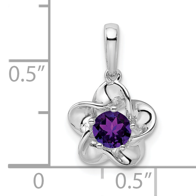 Sterling Silver Rhodium-plated Floral Amethyst Pendant