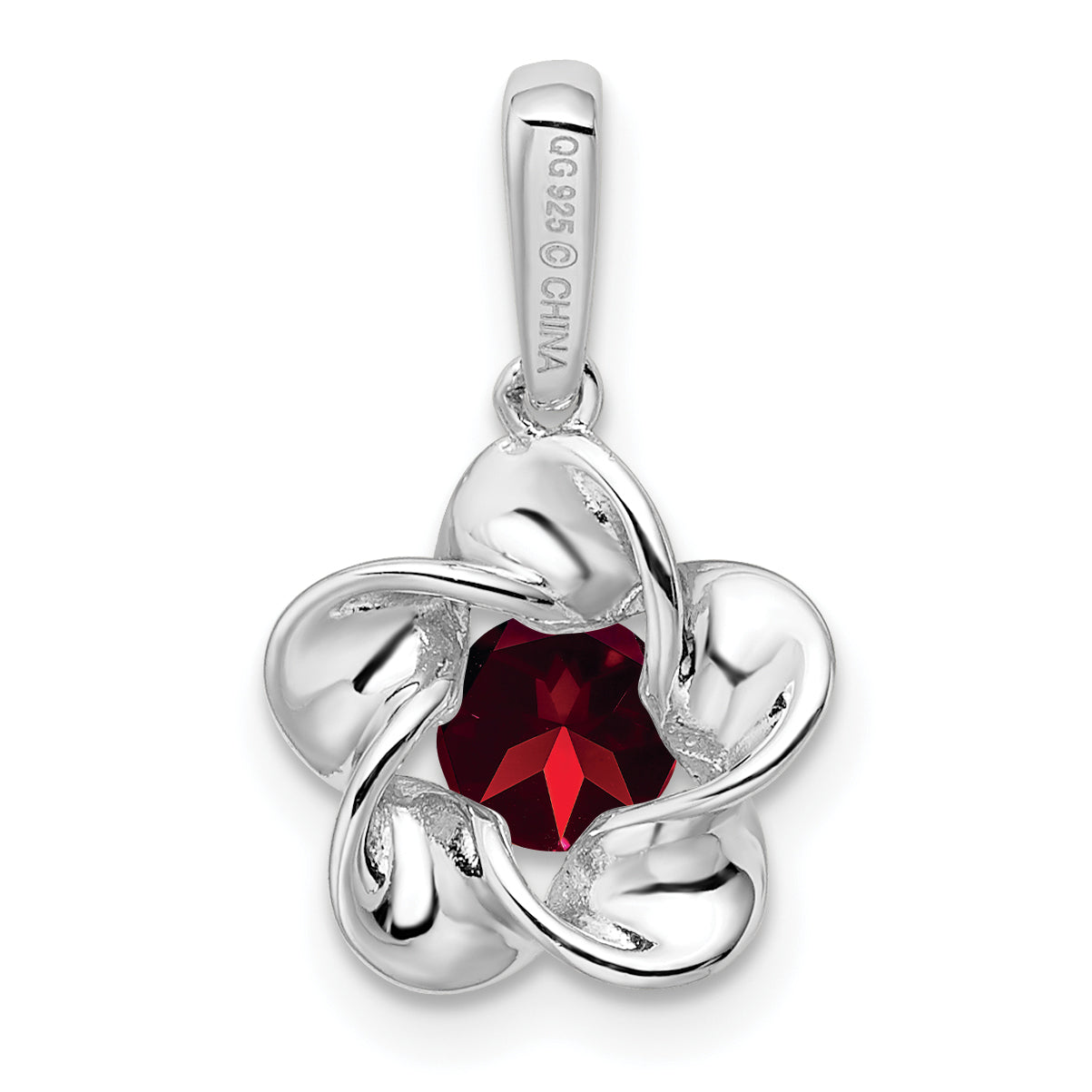 Sterling Silver Rhodium-plated Floral Garnet Pendant