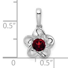 Sterling Silver Rhodium-plated Floral Garnet Pendant