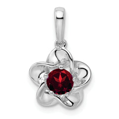 Sterling Silver Rhodium-plated Floral Garnet Pendant