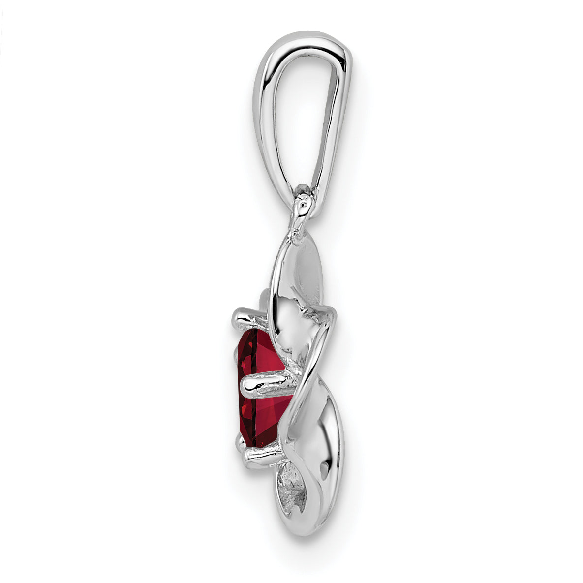 Sterling Silver Rhodium-Plated Ruby Pendant with Polished Floral Design