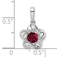 Sterling Silver Rhodium-Plated Ruby Pendant with Polished Floral Design