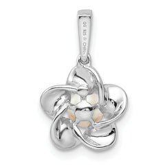 Sterling Silver Rhodium-Plated Pearl Pendant with Floral 3D Design  June Birthstone