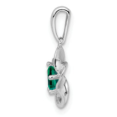 Sterling Silver 925 Floral Pendant with Lab-Created Emerald – Rhodium-Plated, Elegant Design for May Birthstone