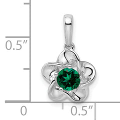 Sterling Silver 925 Floral Pendant with Lab-Created Emerald – Rhodium-Plated, Elegant Design for May Birthstone