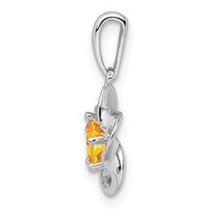 Sterling Silver 925 Citrine Pendant with Rhodium-Plated Floral Design