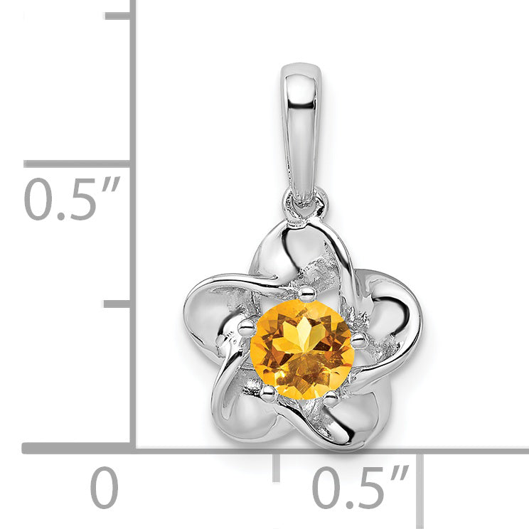 Sterling Silver 925 Citrine Pendant with Rhodium-Plated Floral Design