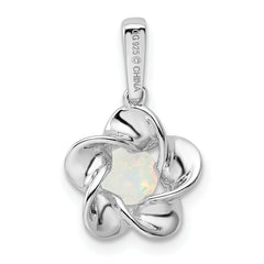 Sterling Silver 925 Rhodium-Plated Floral Opal Pendant Polished, October Birthstone Charm