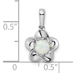 Sterling Silver 925 Rhodium-Plated Floral Opal Pendant Polished, October Birthstone Charm