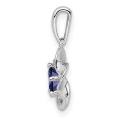 Sterling Silver Rhodium-Plated Sapphire Pendant with Floral Design – September Birthstone