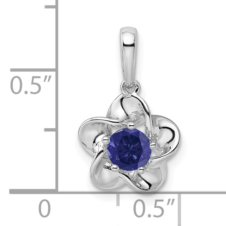 Sterling Silver Rhodium-Plated Sapphire Pendant with Floral Design – September Birthstone