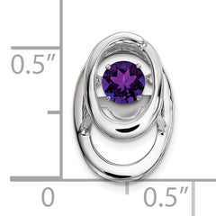 Sterling Silver 925 Amethyst Birthstone Pendant with Polished Rhodium Finish