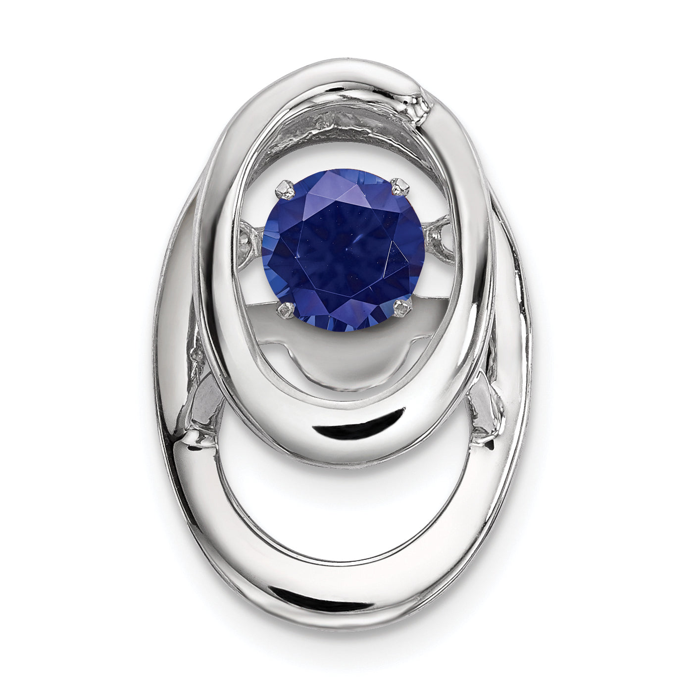 Sterling Silver Rhodium Created Sapphire Birthstone Vibrant Chain Slide