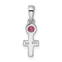 Sterling Silver Rhodium-plated Polished Rhodolite Garnet Cross Pendant