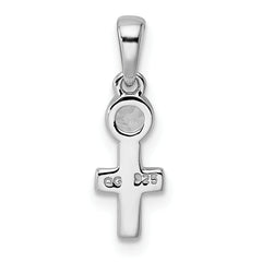 Sterling Silver Rhodium-plated Polished Aquamarine Cross Pendant