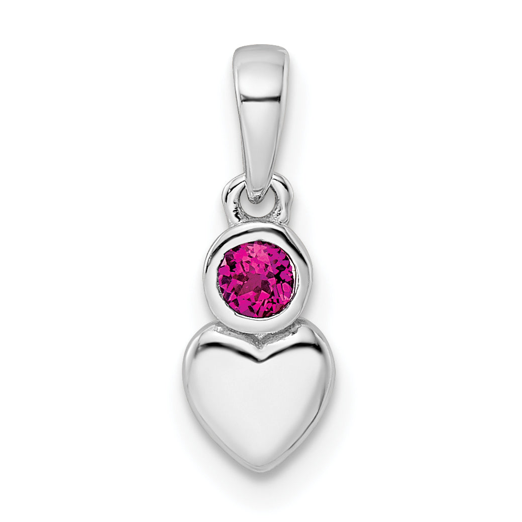 Sterling Silver Rhodium-plated Polished Created Ruby Heart Pendant