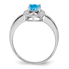 Sterling Silver Rhodium-plated Diamond & Blue Topaz Ring