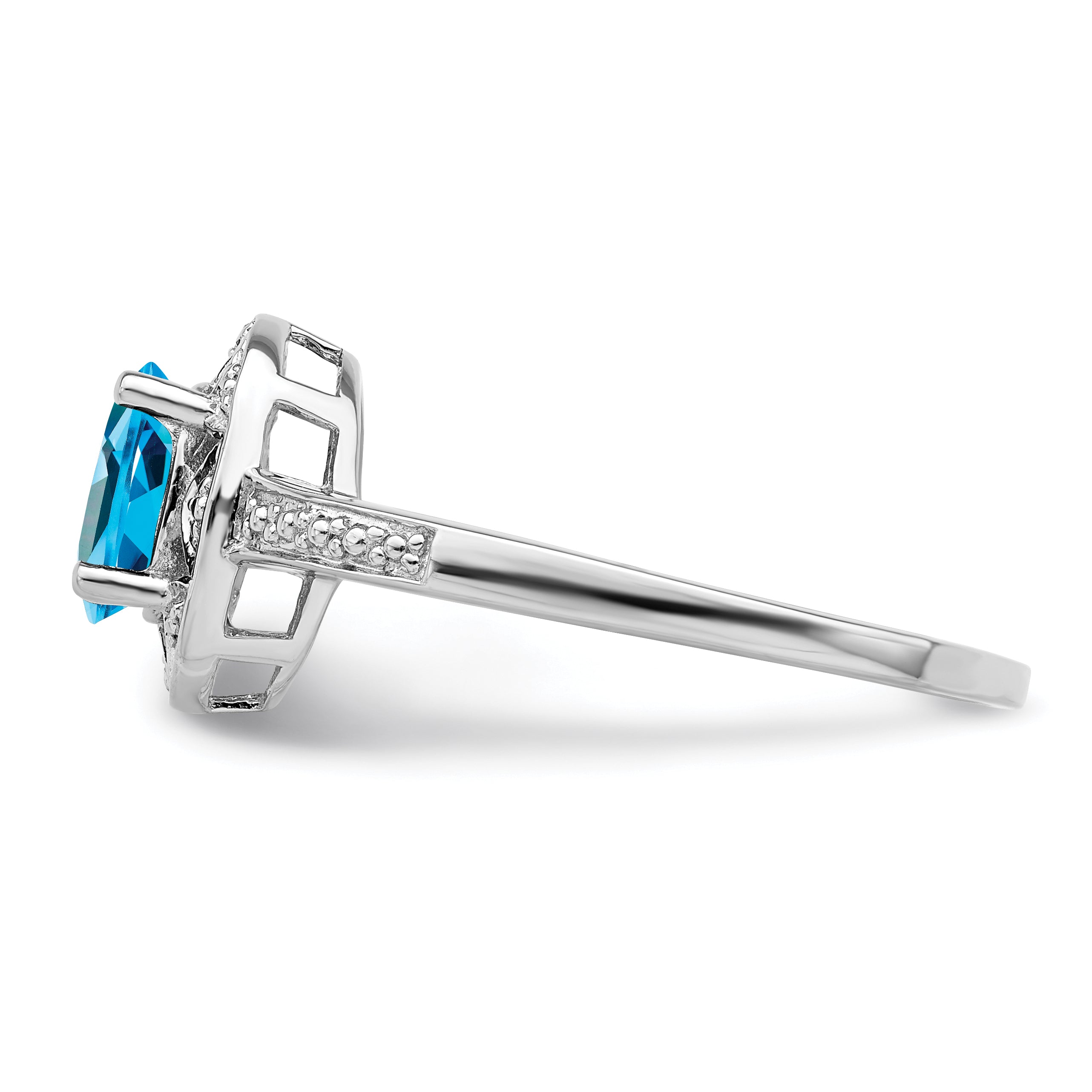 Sterling Silver Rhodium-plated Diamond & Blue Topaz Ring