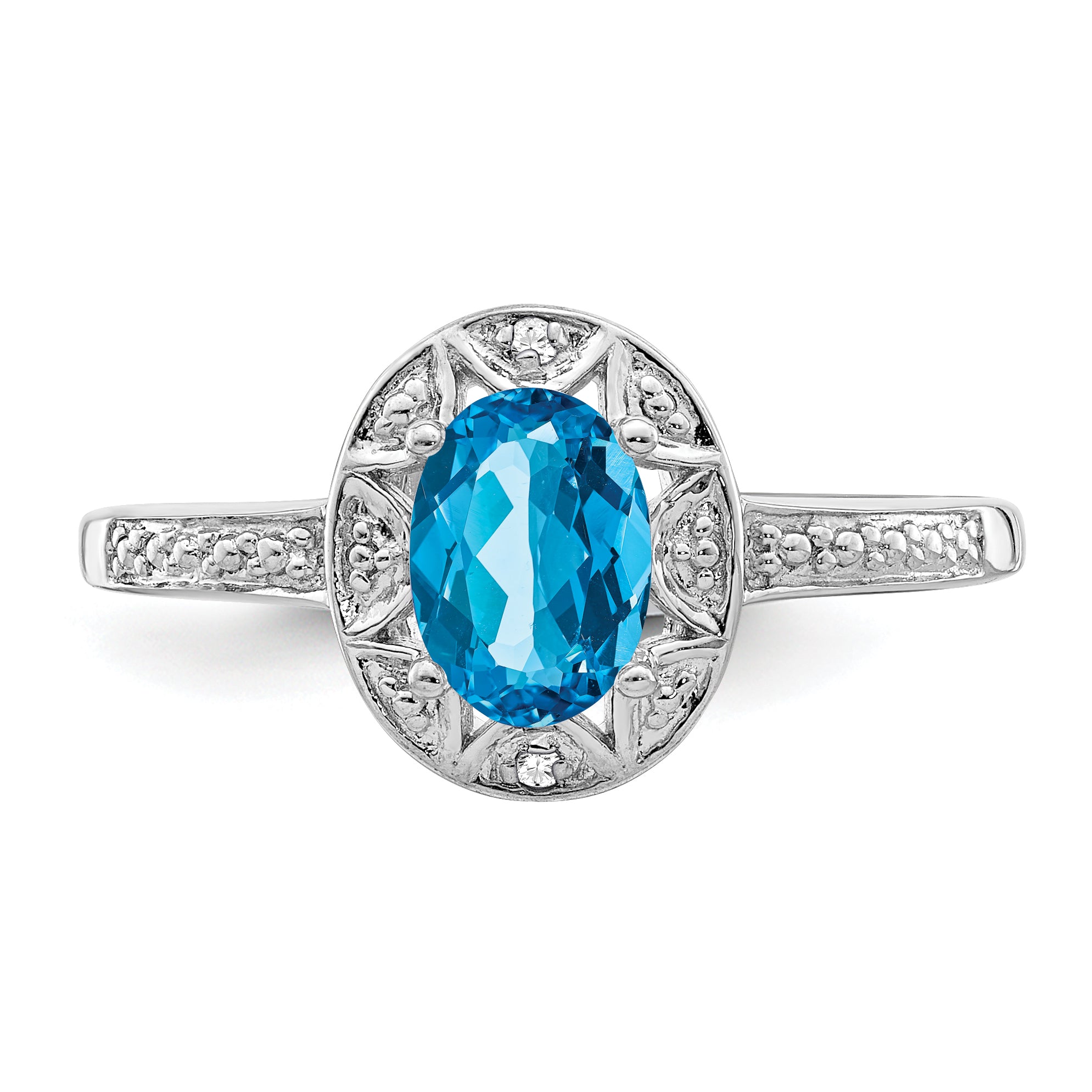 Sterling Silver Rhodium-plated Diamond & Blue Topaz Ring