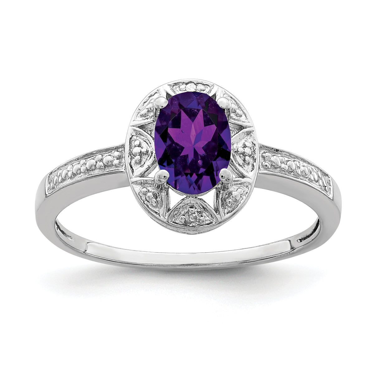 Sterling Silver Rhodium-plated Diamond & Amethyst Ring