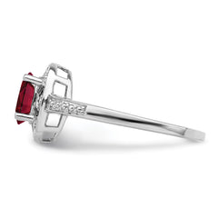 Sterling Silver Rhodium-plated Diamond & Created Ruby Ring