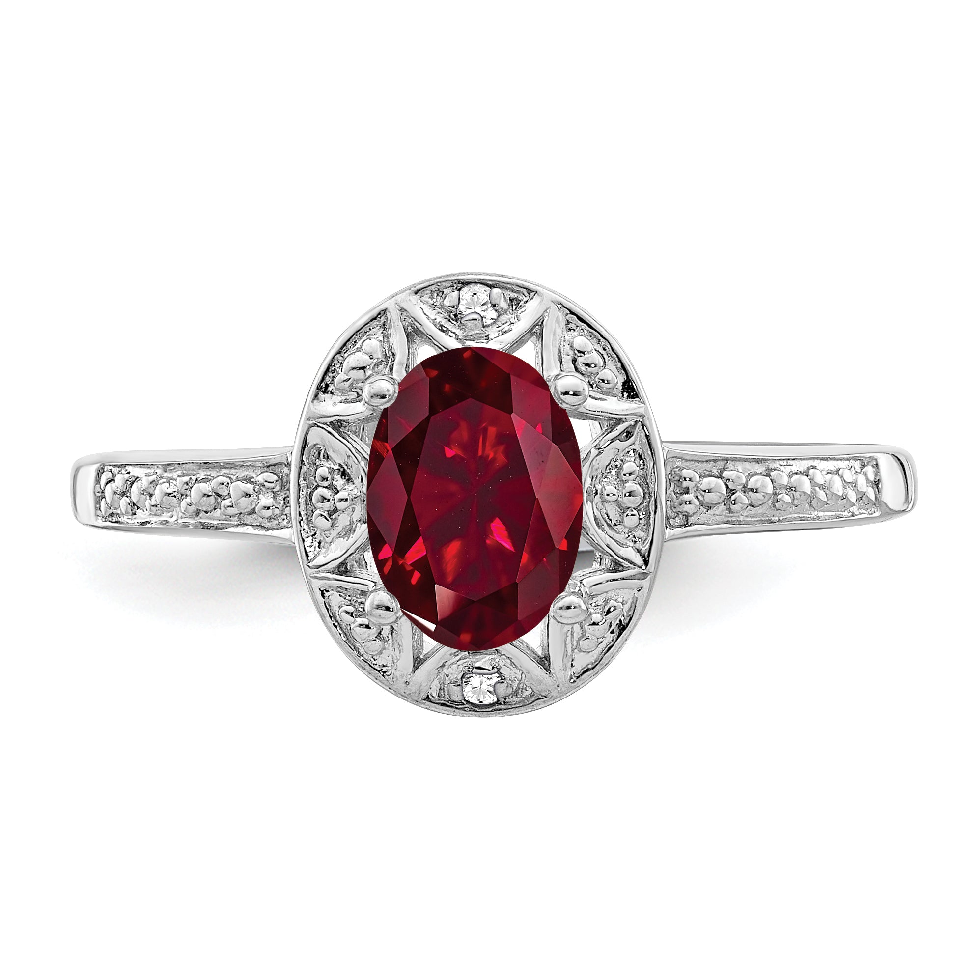 Sterling Silver Rhodium-plated Diamond & Created Ruby Ring